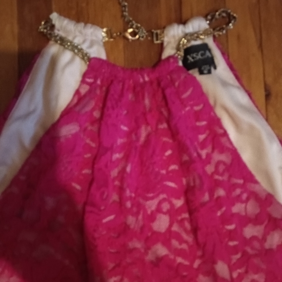 Fushia Pink Lace Halter Dress - Picture 2 of 3